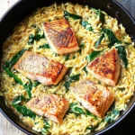 One Skillet Salmon with Lemon Orzo