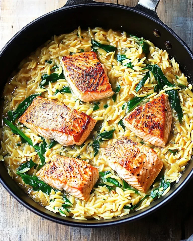One Skillet Salmon with Lemon Orzo