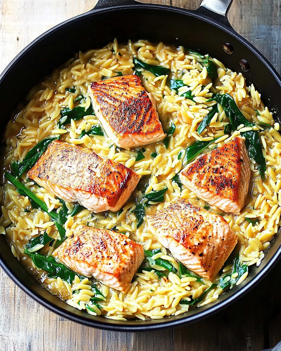 One Skillet Salmon with Lemon Orzo