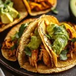 Crockpot Crispy Chicken Tinga Tacos with Avocado Jalapeño Crema