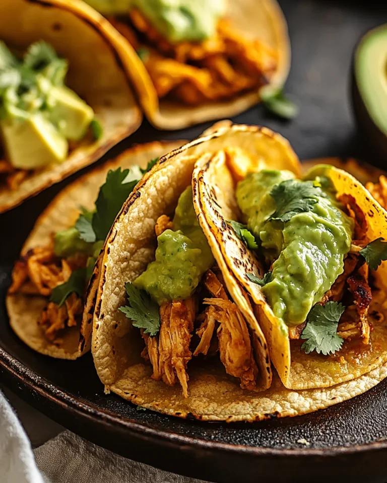 Crockpot Crispy Chicken Tinga Tacos with Avocado Jalapeño Crema