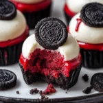 Mini Oreo Stuffed Red Velvet Cookie Dough Cheesecakes