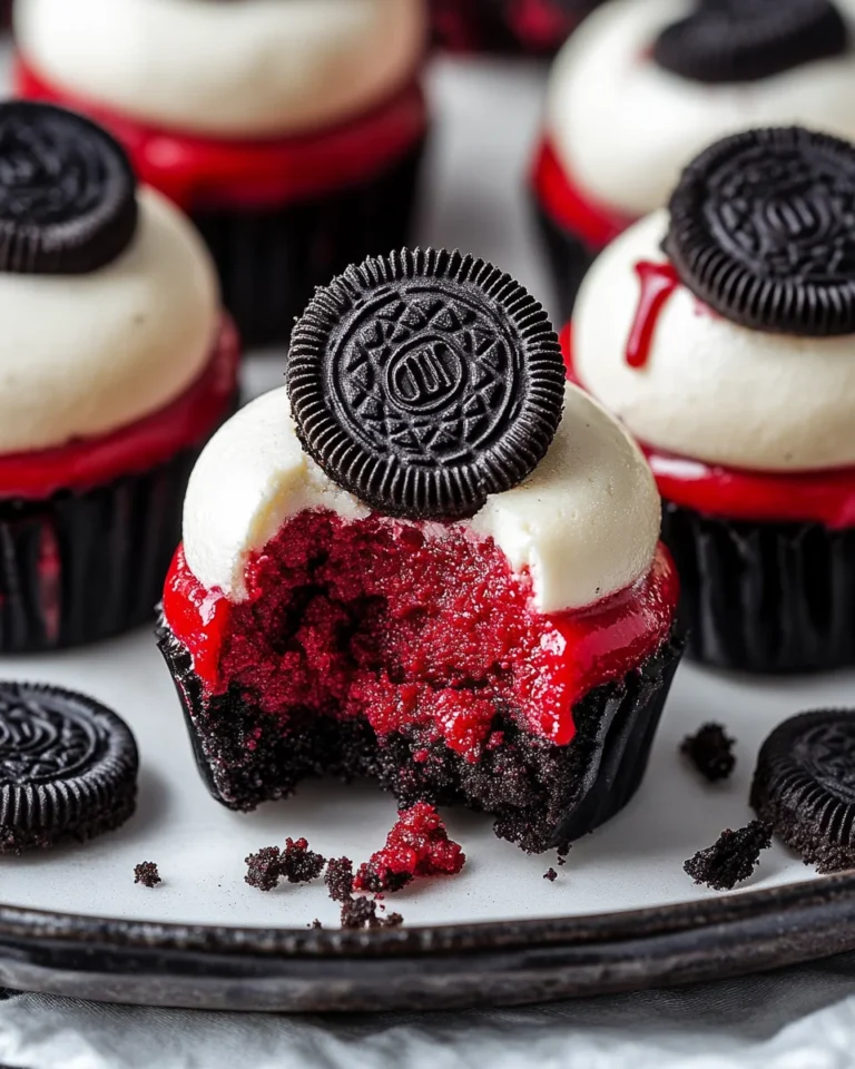 Mini Oreo Stuffed Red Velvet Cookie Dough Cheesecakes