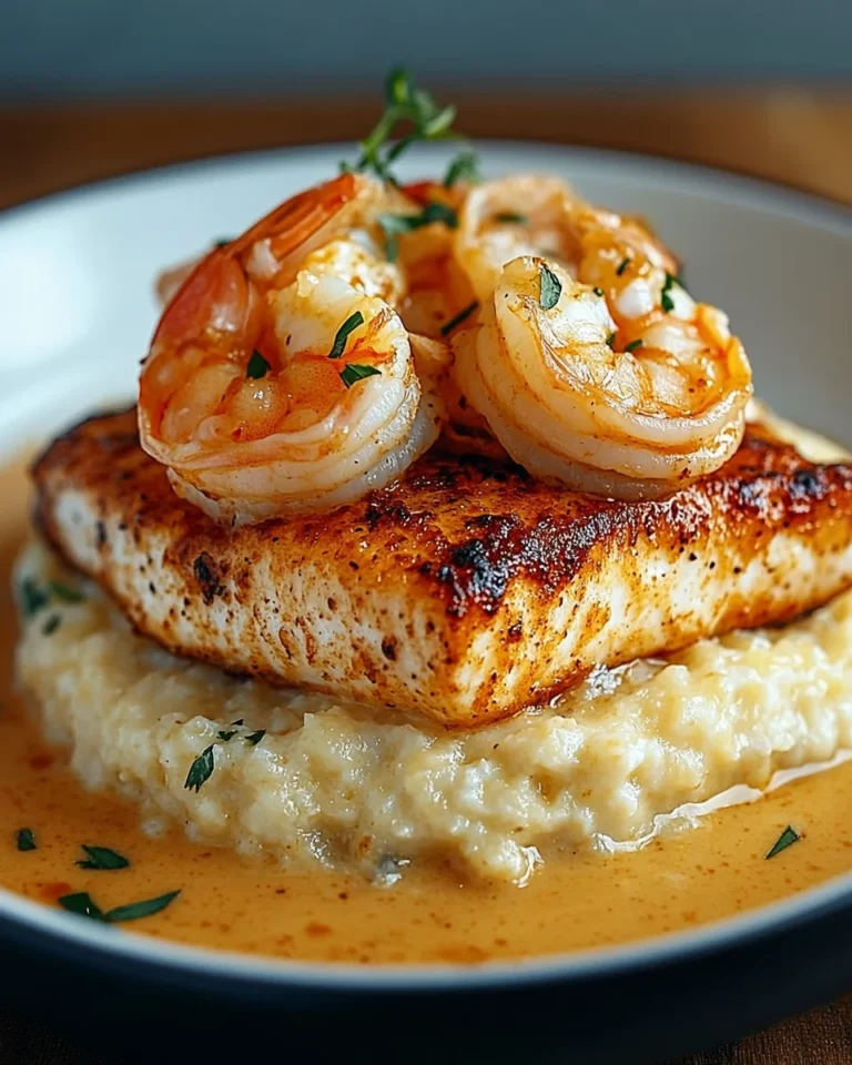 Red Snapper, Shrimp & Grits with a Cajun Cream Sauce