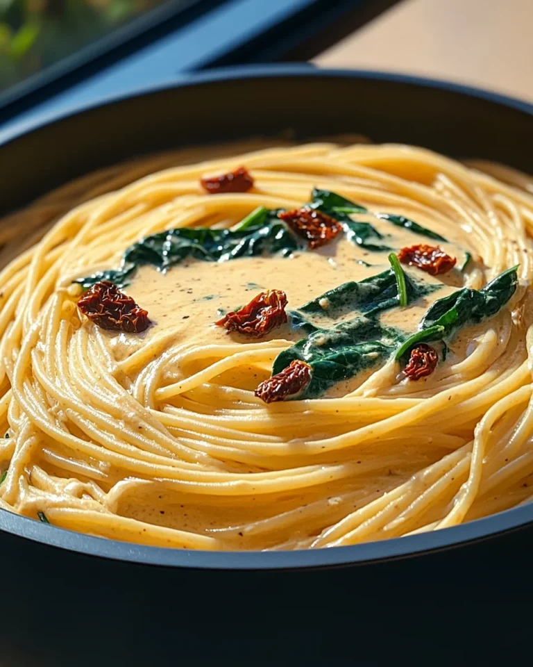 Spaghetti & Spinach with Sun-Dried Tomato Cream Sauce