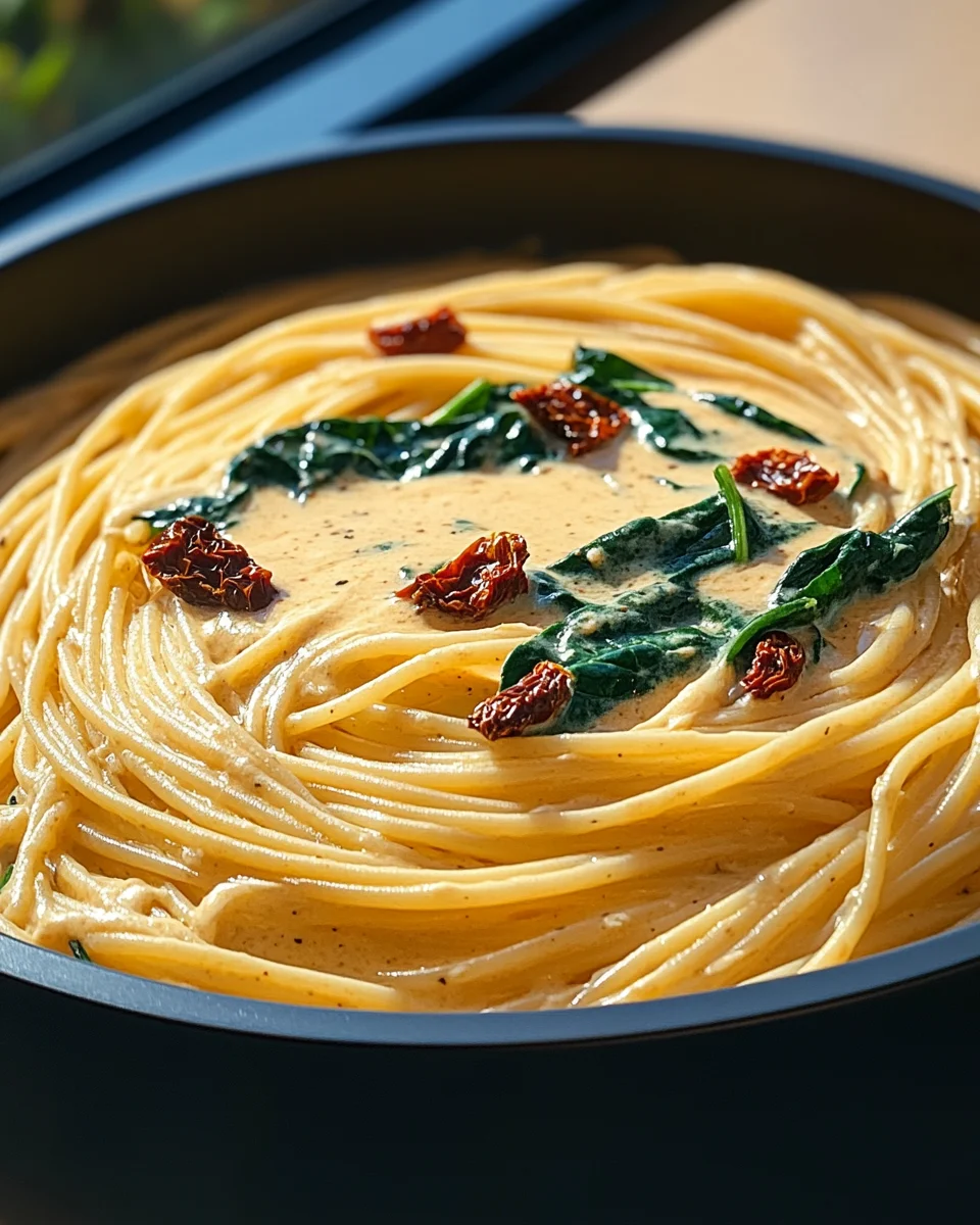 Spaghetti & Spinach with Sun-Dried Tomato Cream Sauce