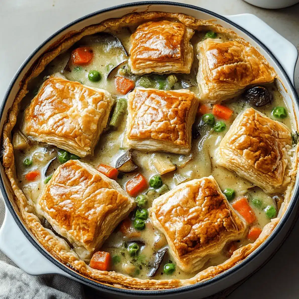 Creamy Vegetable Pot Pie with Puff Pastry Crust