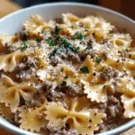 Creamy Parmesan Garlic Beef Bowtie Pasta