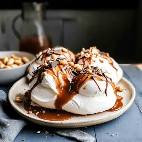 Easy Chocolate Pavlova with Salted Caramel Sauce