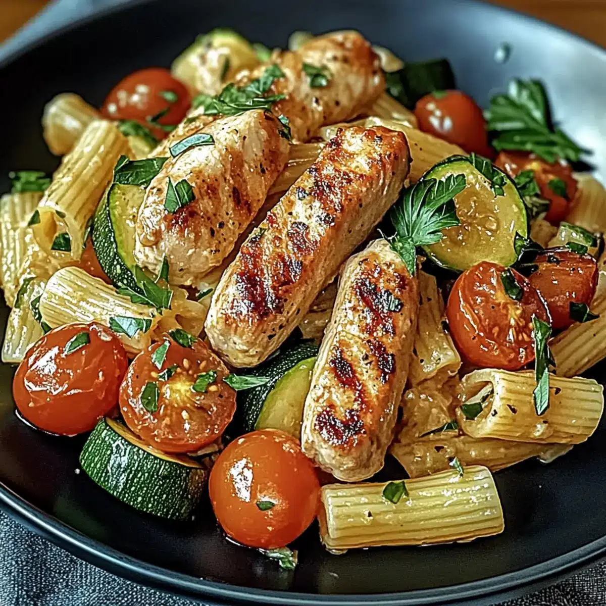 Savor Chicken Sausages with Zucchini, Tomatoes, and Pasta