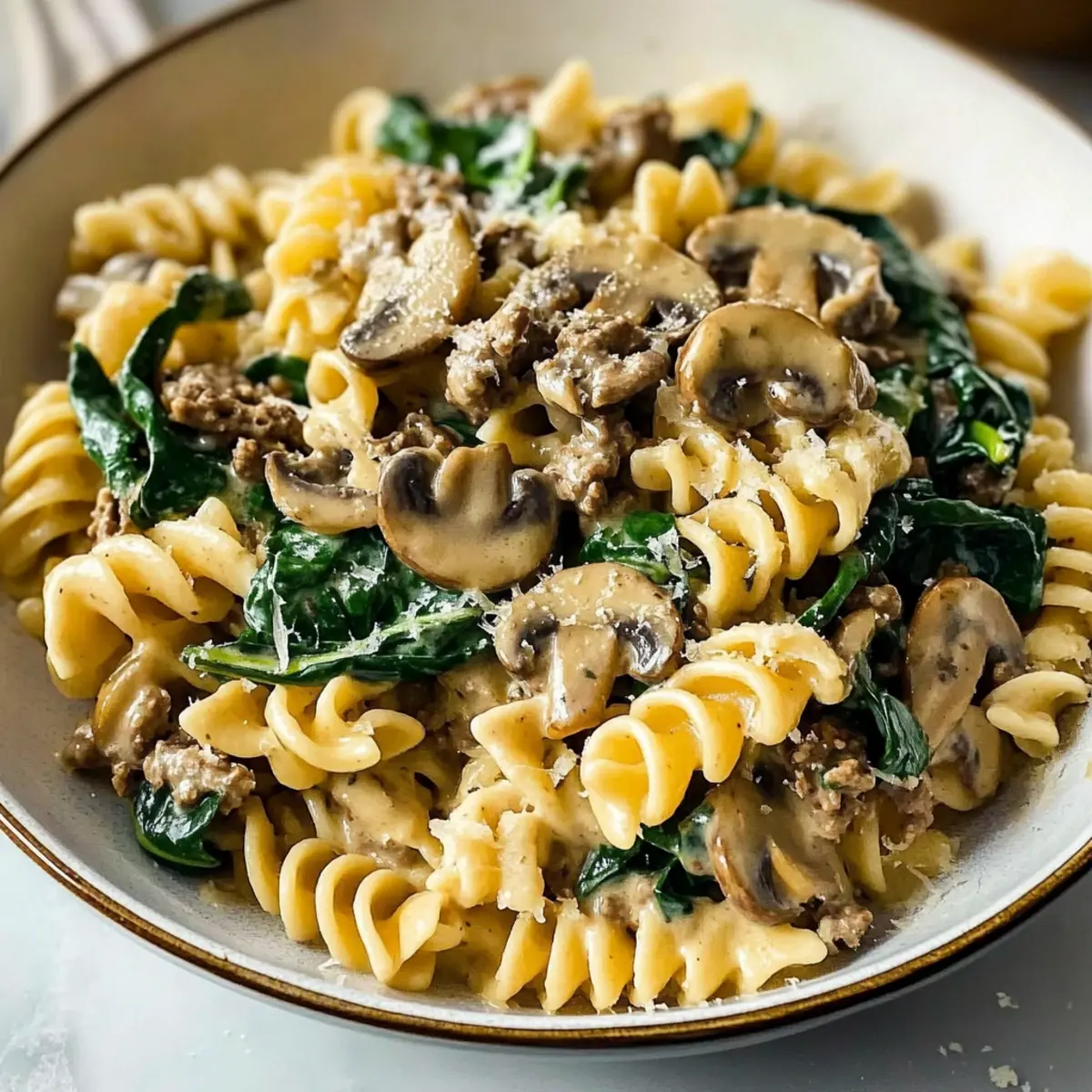Mushroom Spinach Beef Pasta