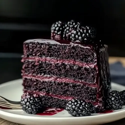 Black Velvet Cake with Blackberry Compote