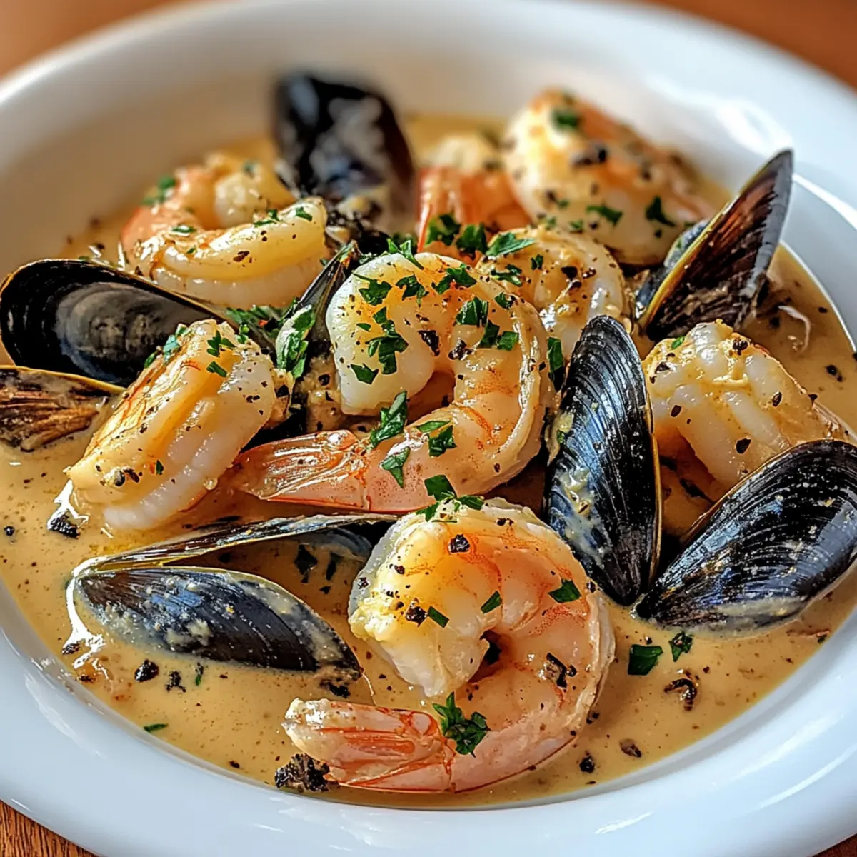 Shrimp and Mussels in Creamy Garlic Sauce