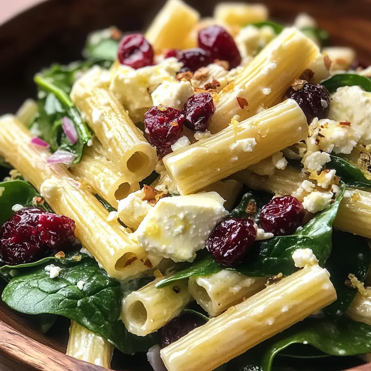 Feta & Cranberry Rigatoni Salad with Lemon Vinaigrette