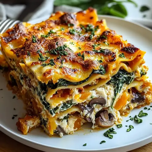 Butternut Squash Spinach Mushroom Lasagna