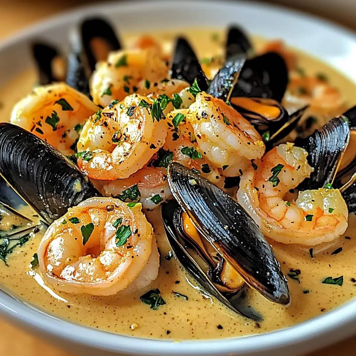 Shrimp and Mussels in Creamy Garlic Sauce