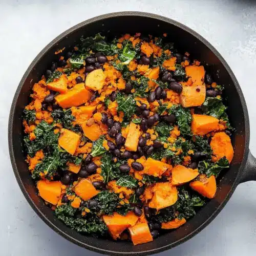 Southwest Sweet Potato, Kale and Black Bean Skillet