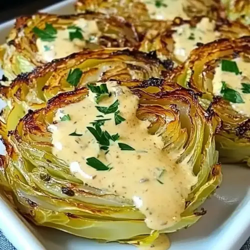 Roasted Cabbage Wedges with Onion Dijon Sauce