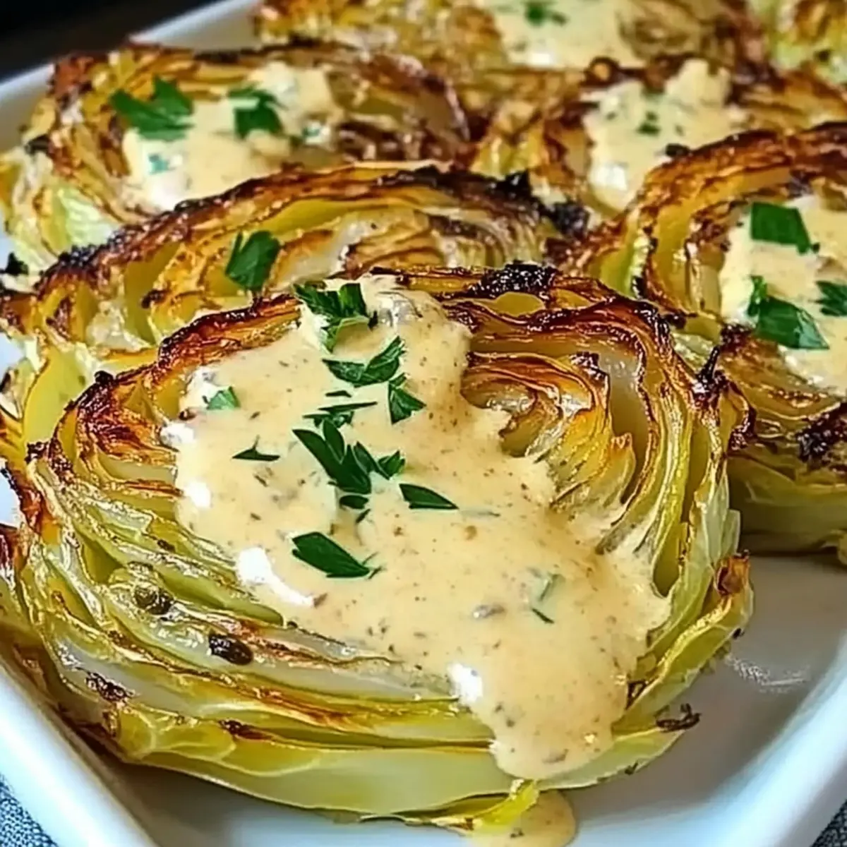 Roasted Cabbage Wedges with Onion Dijon Sauce