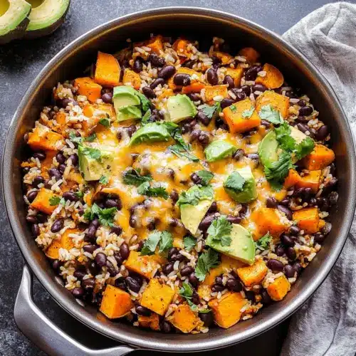Southwest Sweet Potato, Black Bean and Rice Skillet