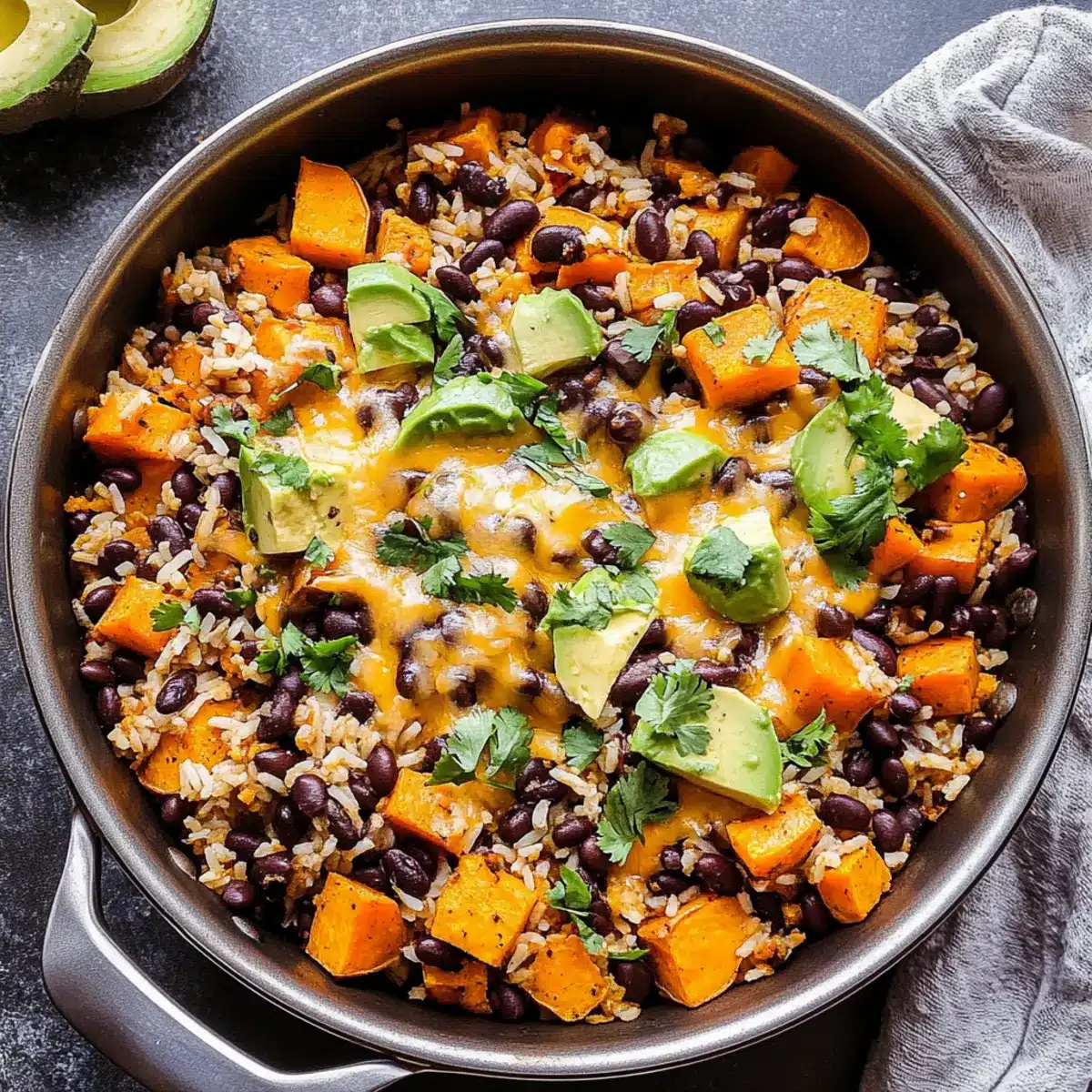 Southwest Sweet Potato, Black Bean and Rice Skillet