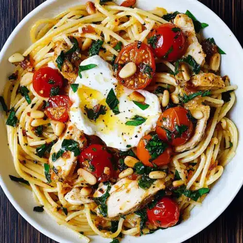 Chicken Spaghetti with Burrata and Lemon Butter Garlic Sauce