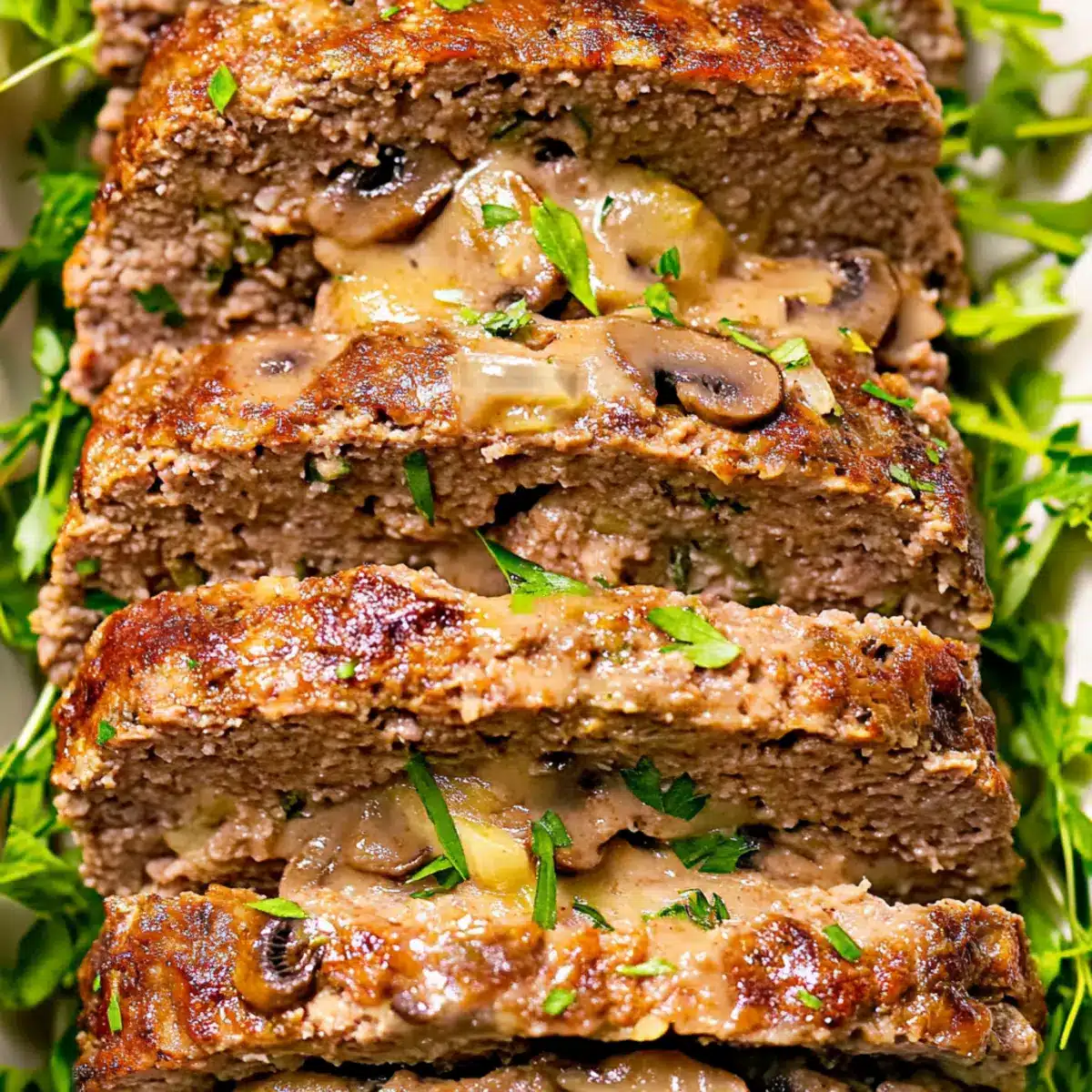 Creamy Mushroom Stuffed Meatloaf