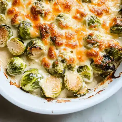 Garlicky Creamy Brussels Sprouts Au Gratin