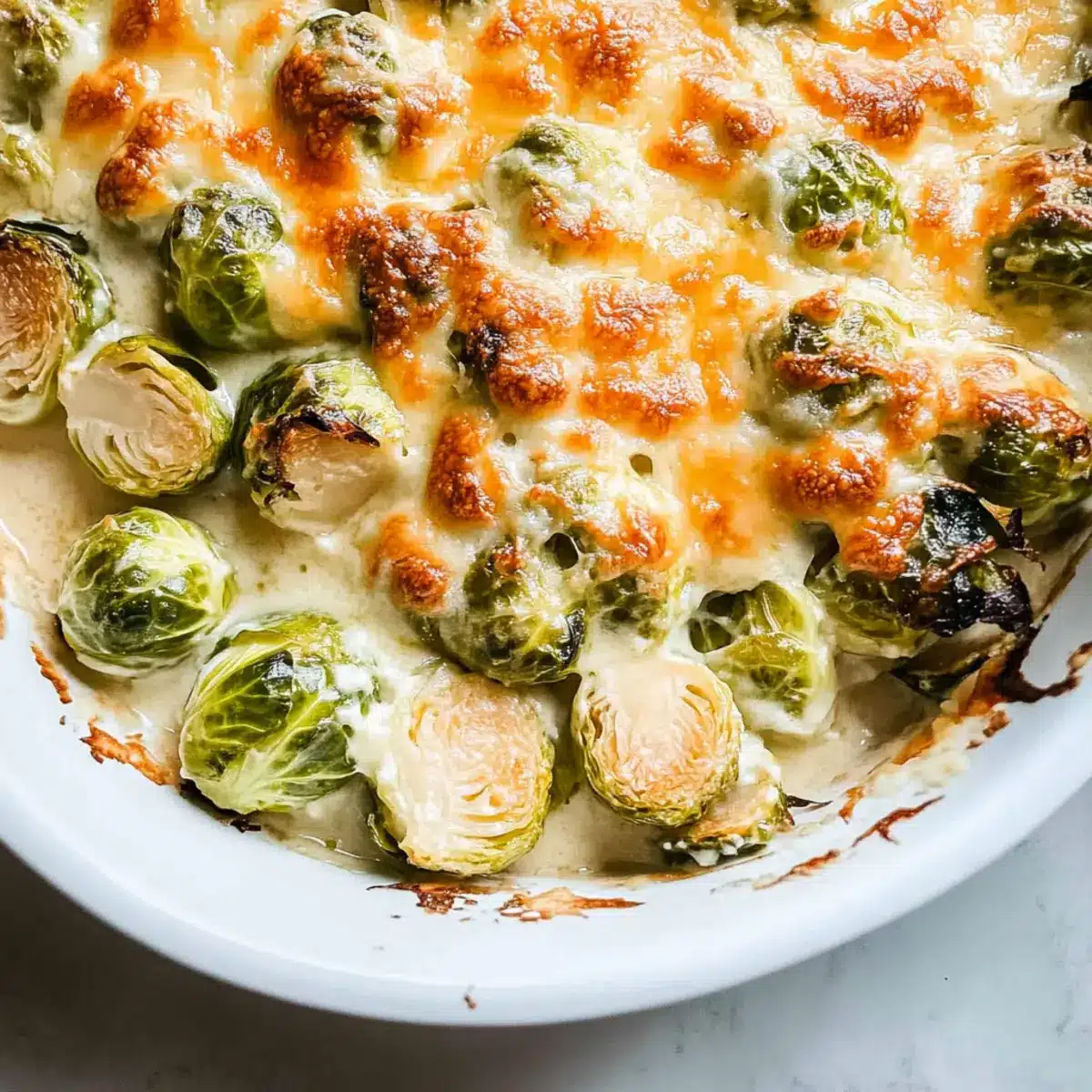 Garlicky Creamy Brussels Sprouts Au Gratin