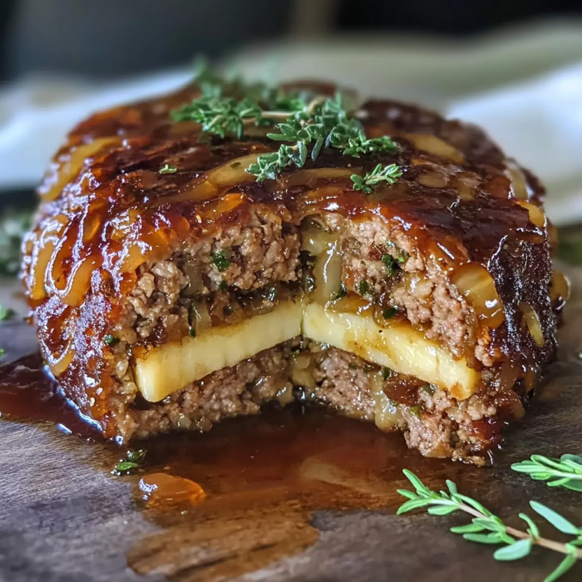 Caramelized Onion and Gruyere Stuffed Meatloaf