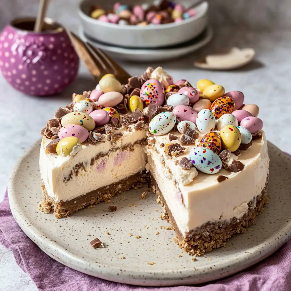 Easter No-Bake Mini Egg Cheesecake