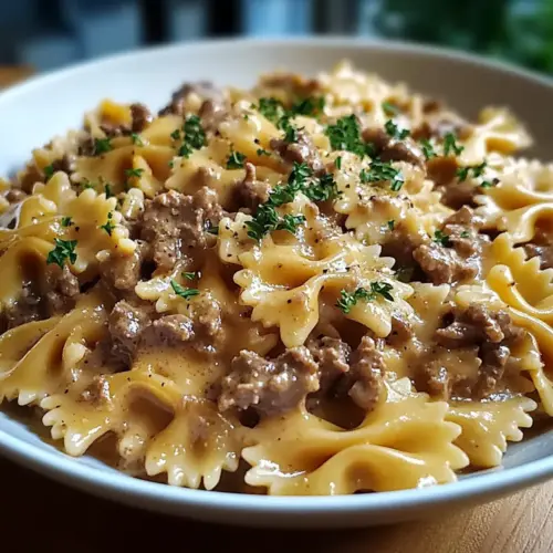 Parmesan Garlic Beef Bowtie Pasta