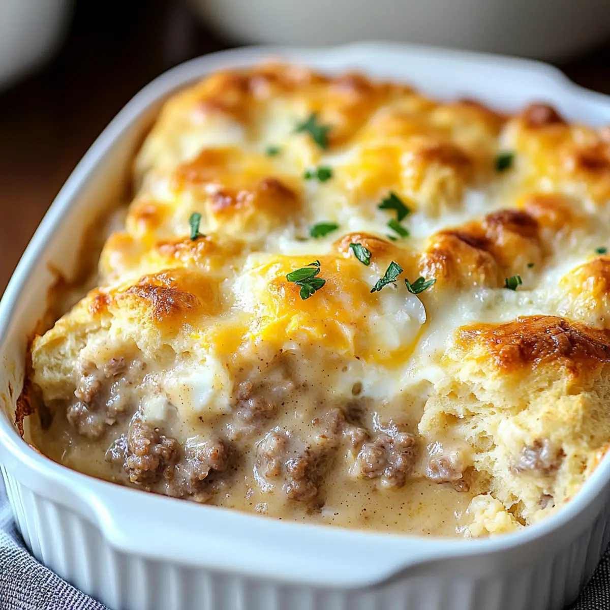 Biscuits and Gravy Breakfast Casserole