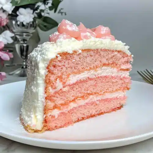 Lychee Cake With Pink Biscuits