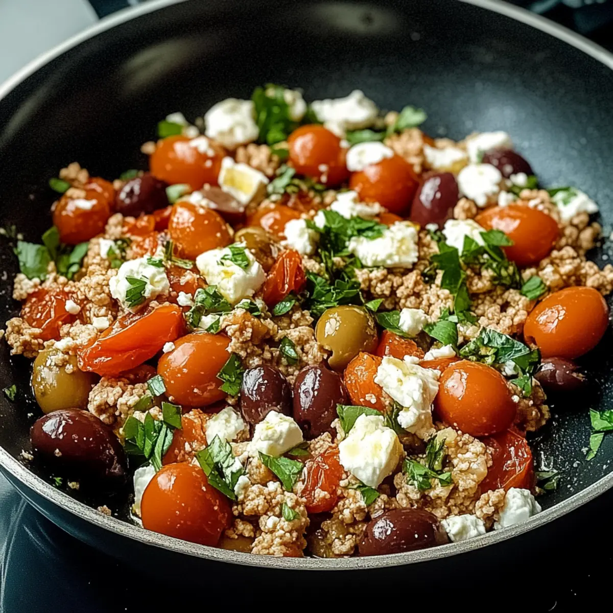 Mediterranean Keto Ground Chicken Skillet with Olives and Feta