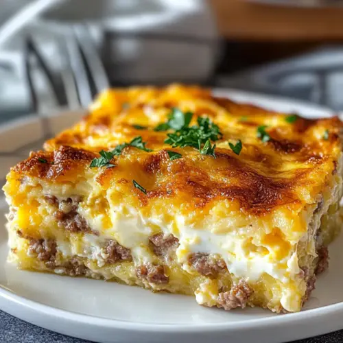 Sausage, Egg, and Cream Cheese Hashbrown Casserole