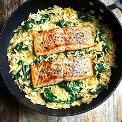 One Skillet Salmon with Lemon Orzo