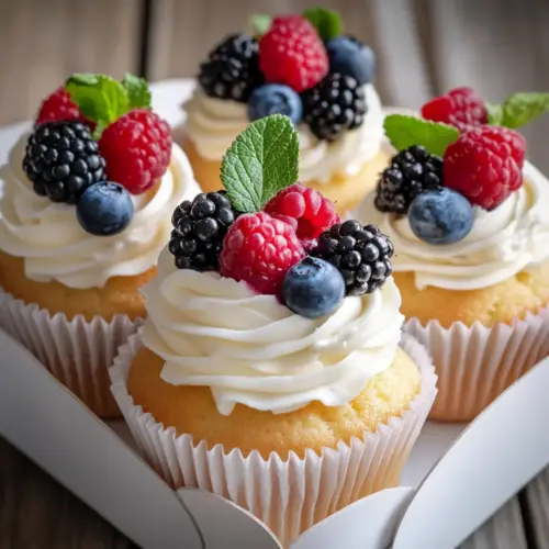 mothers day Vanilla Berry Cupcakes with Whipped Cream Frosting