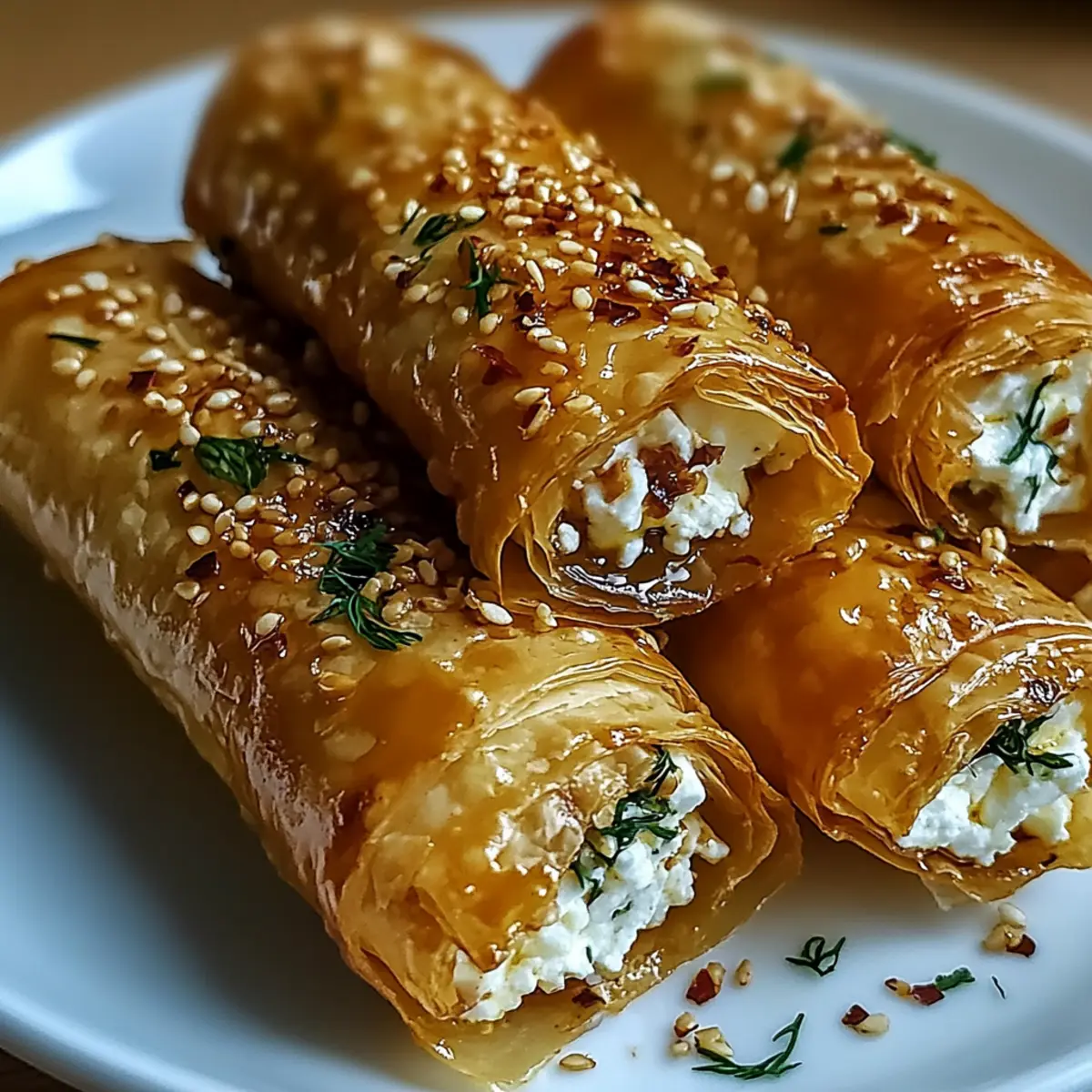 Oven Fried Feta Rolls with Chili Honey