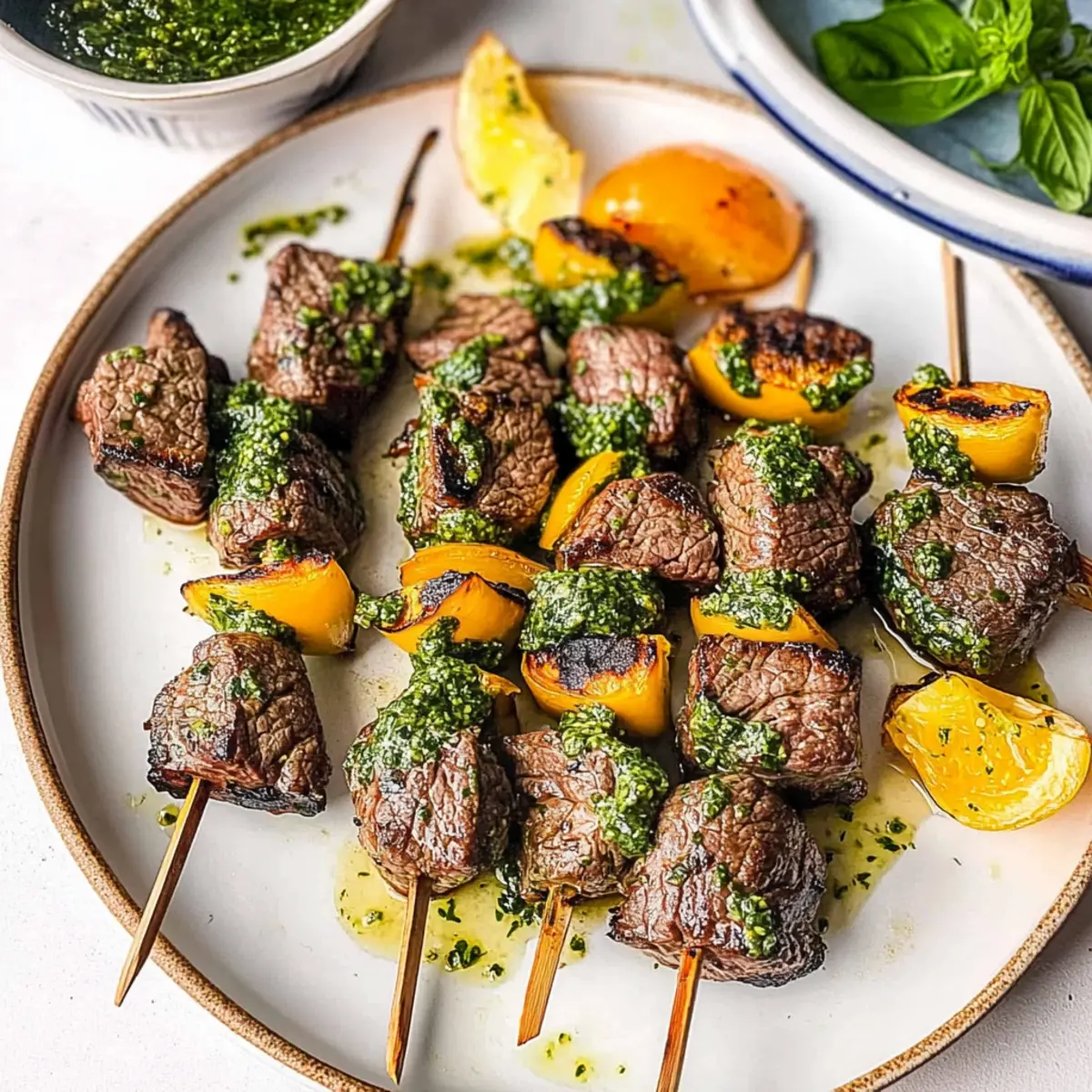 Grilled Steak Kabobs with Basil Mint Chimichuri