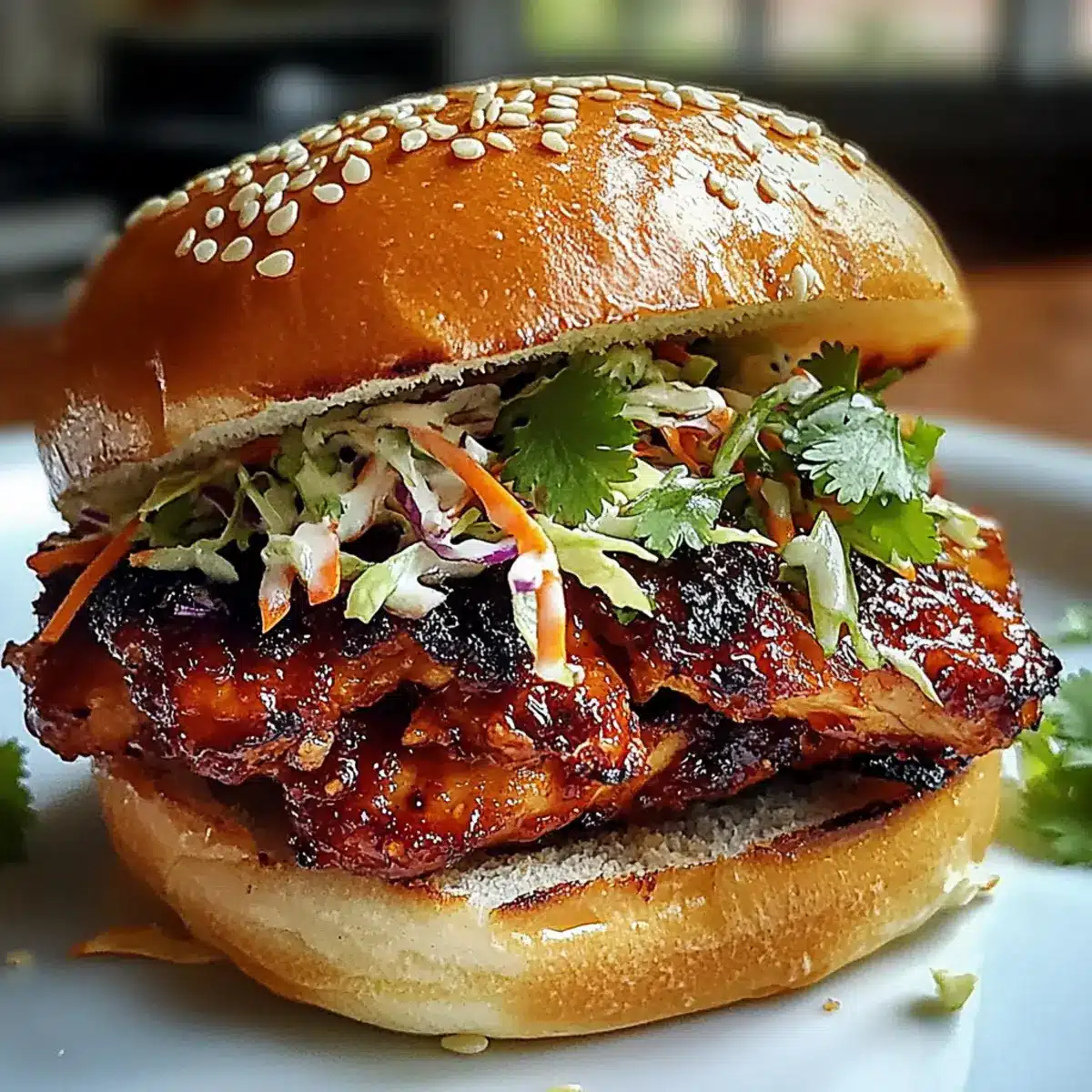Spicy Korean BBQ Chicken Sandwich with Crispy Slaw