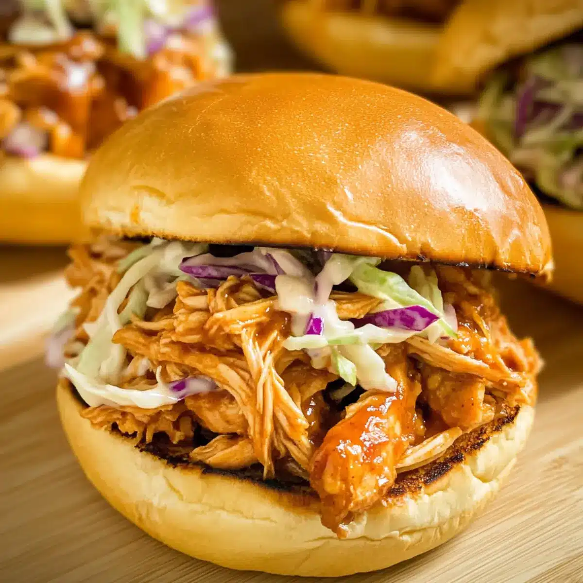 Barbecue Pulled Chicken Sliders with Coleslaw
