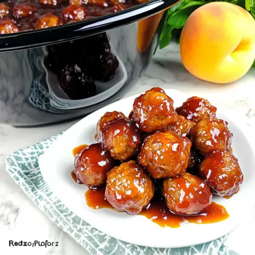 Crockpot BBQ Peach Meatballs