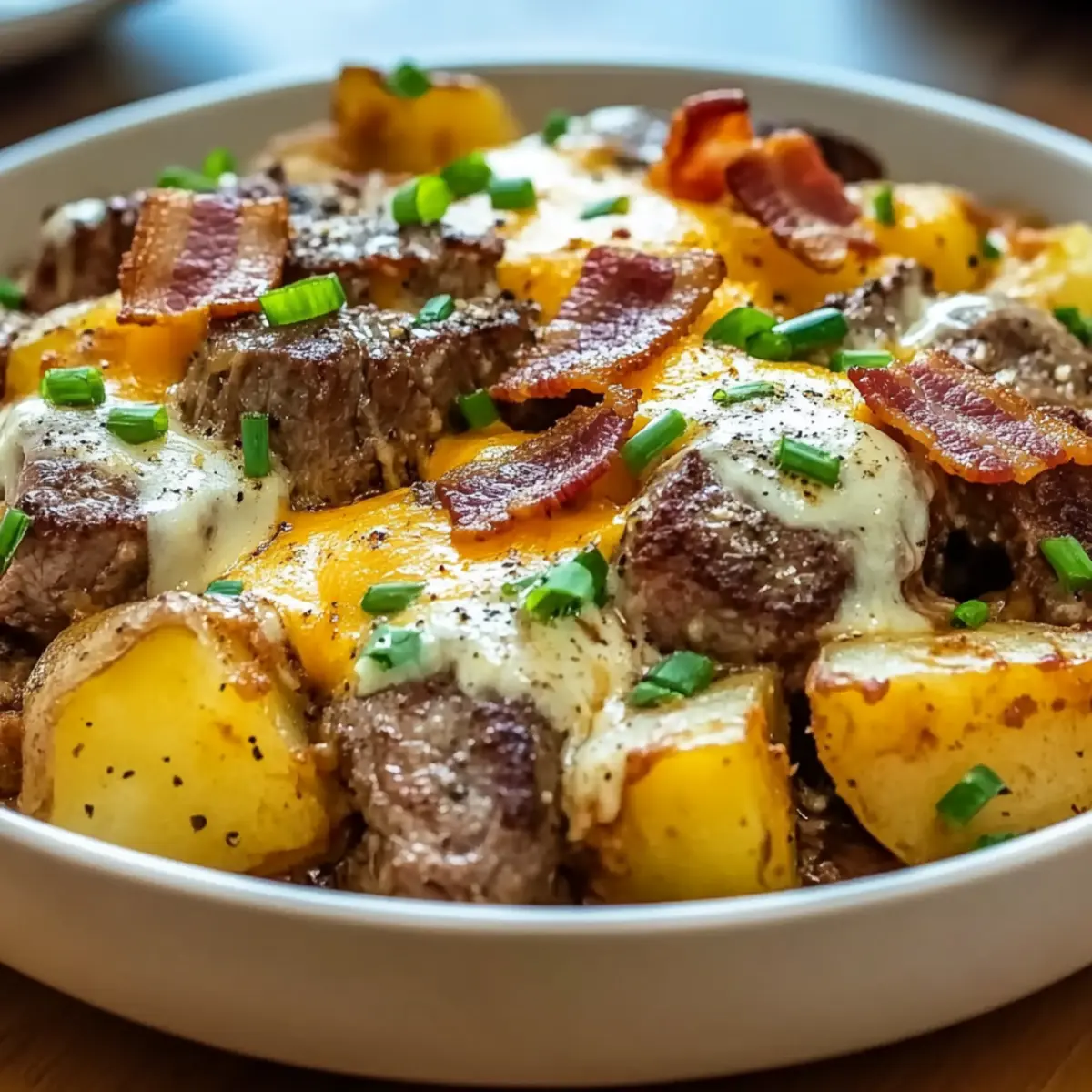 Crockpot Loaded Steak and Potato Bake