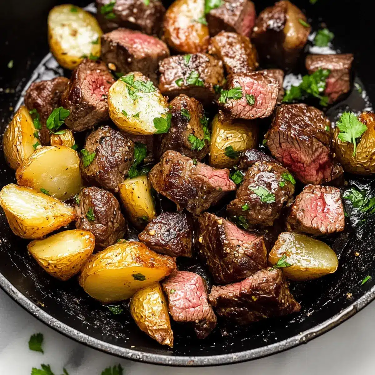 Garlic Butter Steak Bites and Potatoes