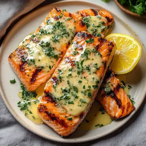 Grilled Salmon with Lemon Butter Sauce
