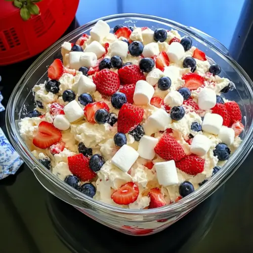 red white and blue cheesecake salad