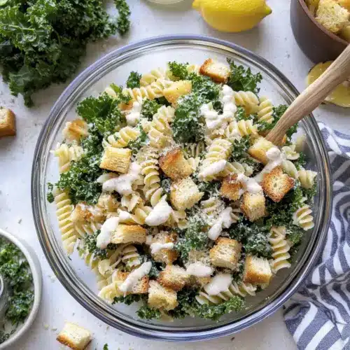 Lemon Kale Caesar Pasta Salad